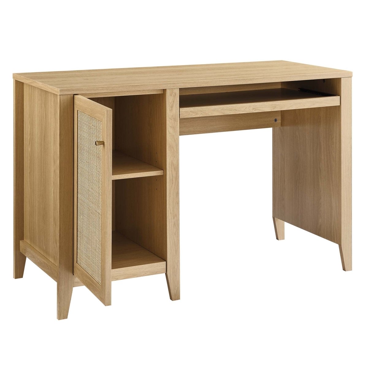 47" Oak Rattan Office Desk with Storage - Workspace - Alpine Outlets