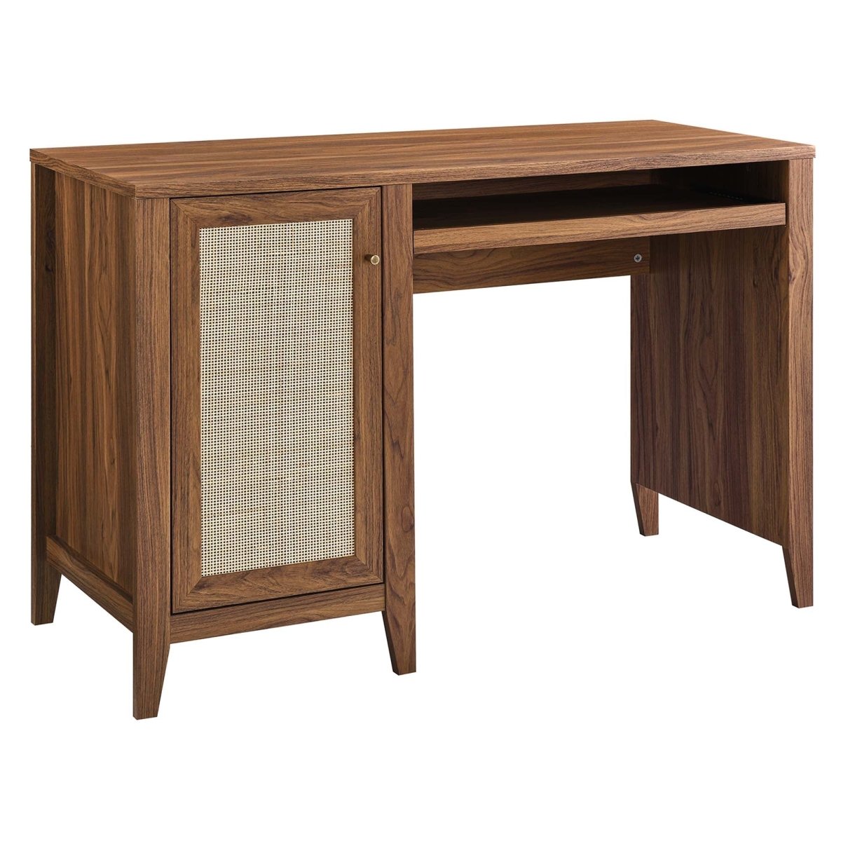 47" Walnut Rattan Office Desk with Storage - Workspace - Alpine Outlets