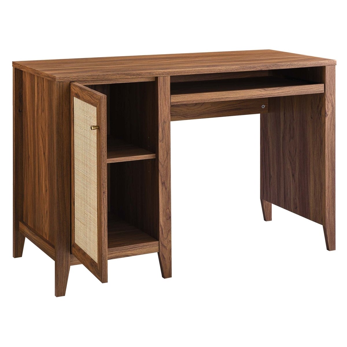 47" Walnut Rattan Office Desk with Storage - Workspace - Alpine Outlets
