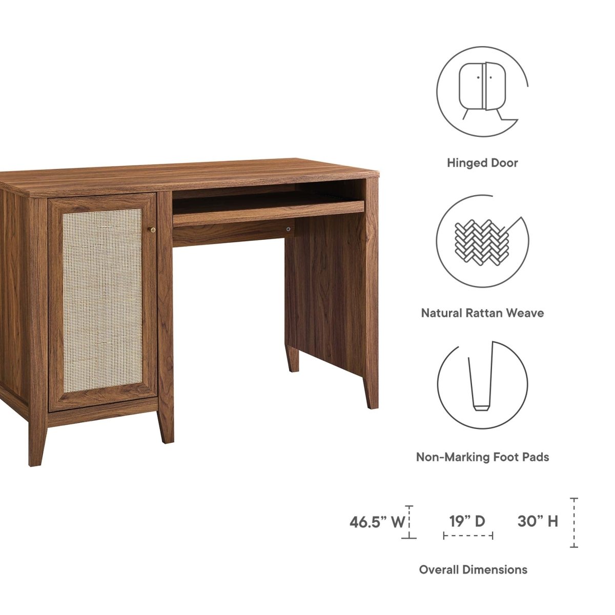 47" Walnut Rattan Office Desk with Storage - Workspace - Alpine Outlets