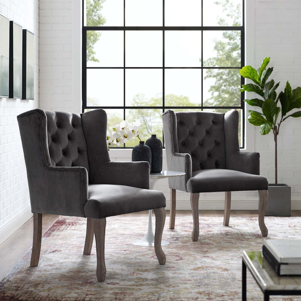 Realm French Vintage Performance Velvet Dining Armchair Set of 2 - Dining Chairs available at Alpine Outlets in Denver