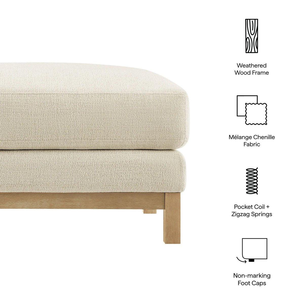 Rectangular Chenille Fabric Ottoman – Upholstered 36 Inch - Ottomans available at Alpine Outlets in Denver