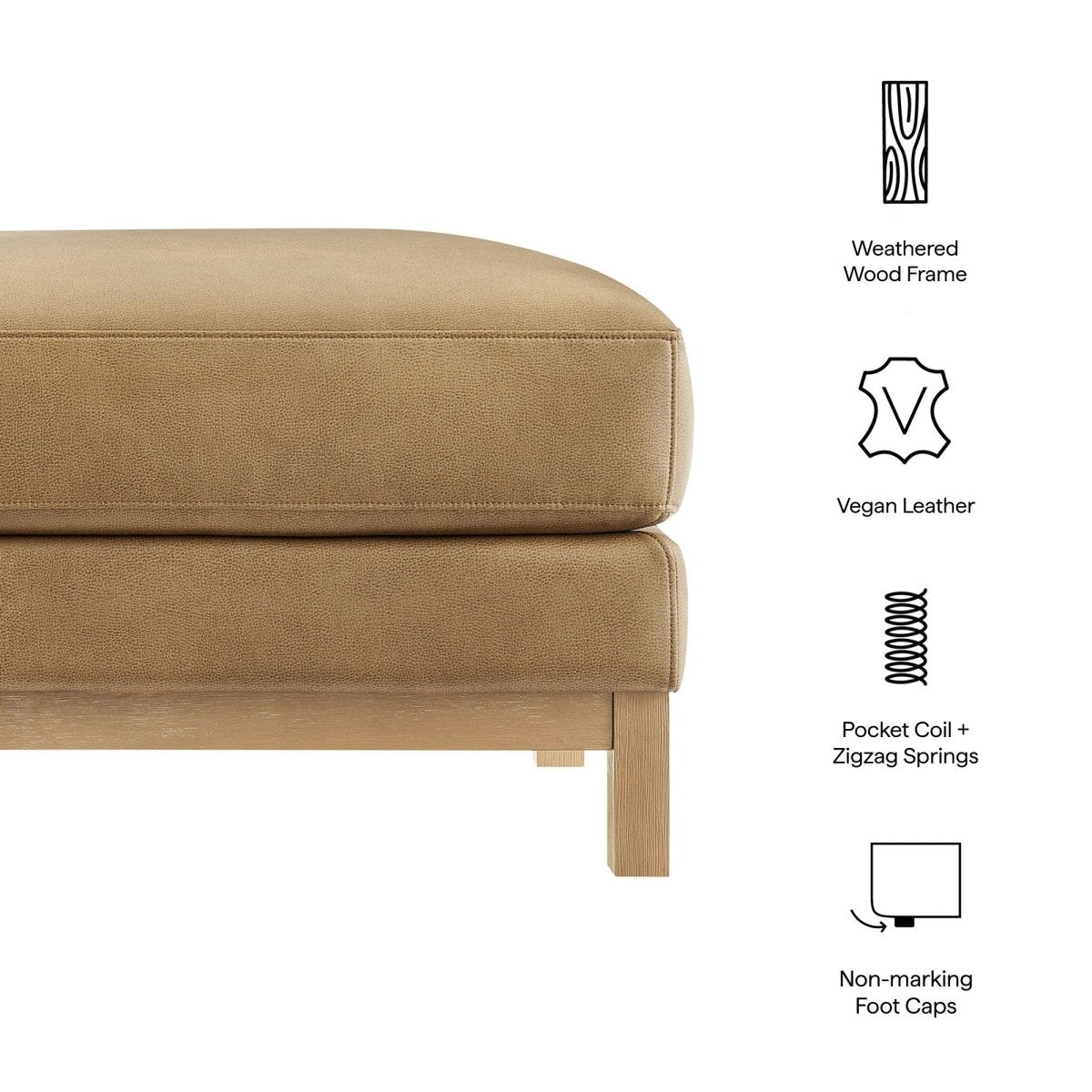 Rectangular Vegan Leather Ottoman β Upholstered 36 Inch - Ottomans available at Alpine Outlets in Denver