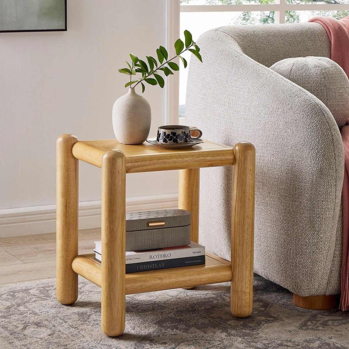 Rectangular Wood Side Table 2 Tier Shelf – Oak 19 Inch - End & Side Tables available at Alpine Outlets in Denver
