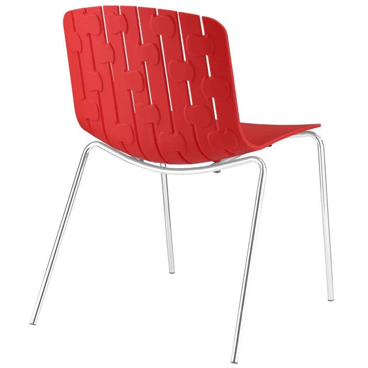 Red Stackable Molded Plastic Dining Side Chair with Chrome Base - Dining Chairs available at Alpine Outlets in Denver