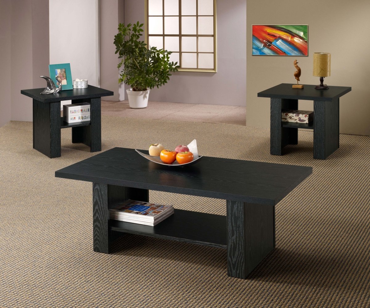 Rodez 3 Piece Engineered Wood Coffee Table Set Black Oak - Living Room Furniture available at Alpine Outlets in Denver