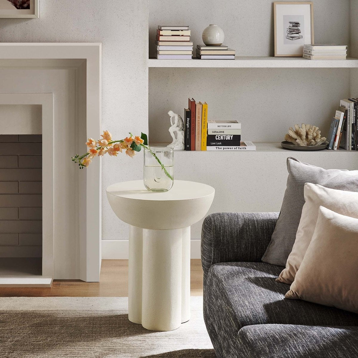 Round Concrete Side Table with Pedestal Base β 18 Inch - End & Side Tables available at Alpine Outlets in Denver