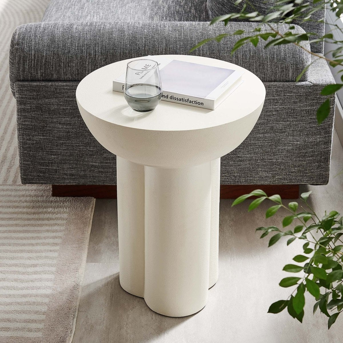 Round Concrete Side Table with Pedestal Base β 18 Inch - End & Side Tables available at Alpine Outlets in Denver