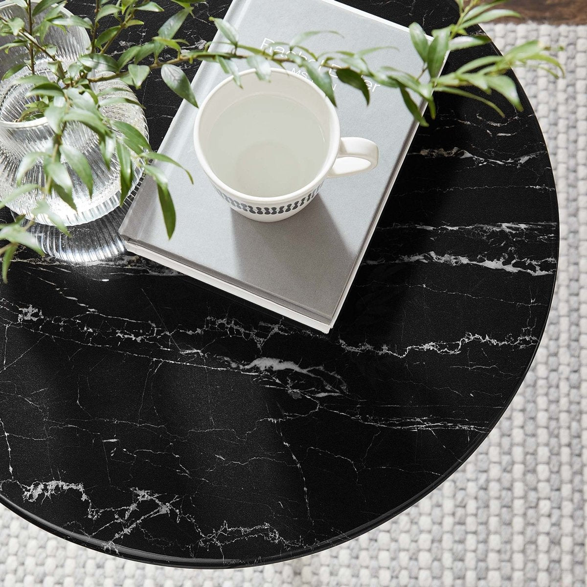 Round Faux Marble Side Table with Pedestal Base – 20 Inch - End & Side Tables available at Alpine Outlets in Denver