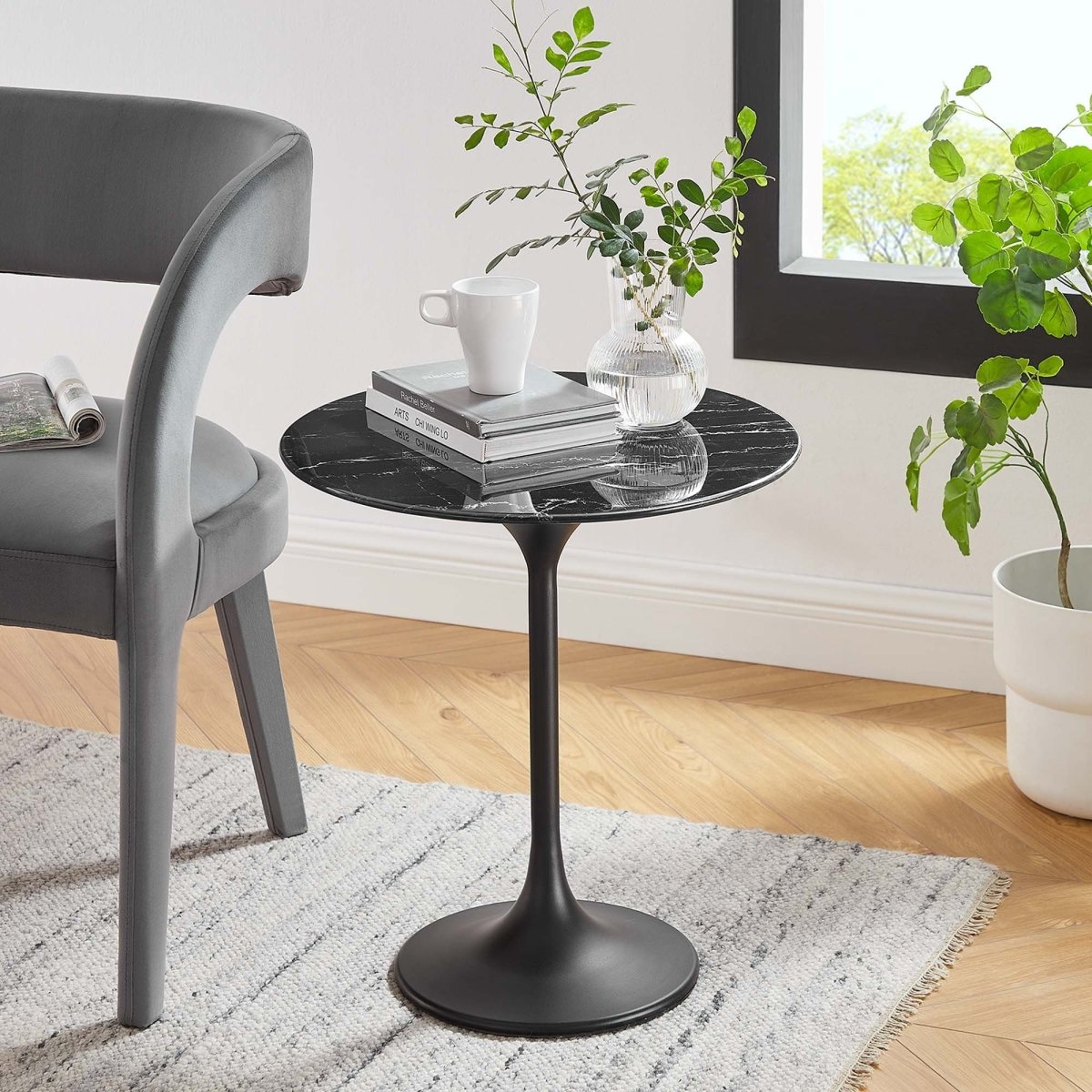 Round Faux Marble Side Table with Pedestal Base – 20 Inch - End & Side Tables available at Alpine Outlets in Denver