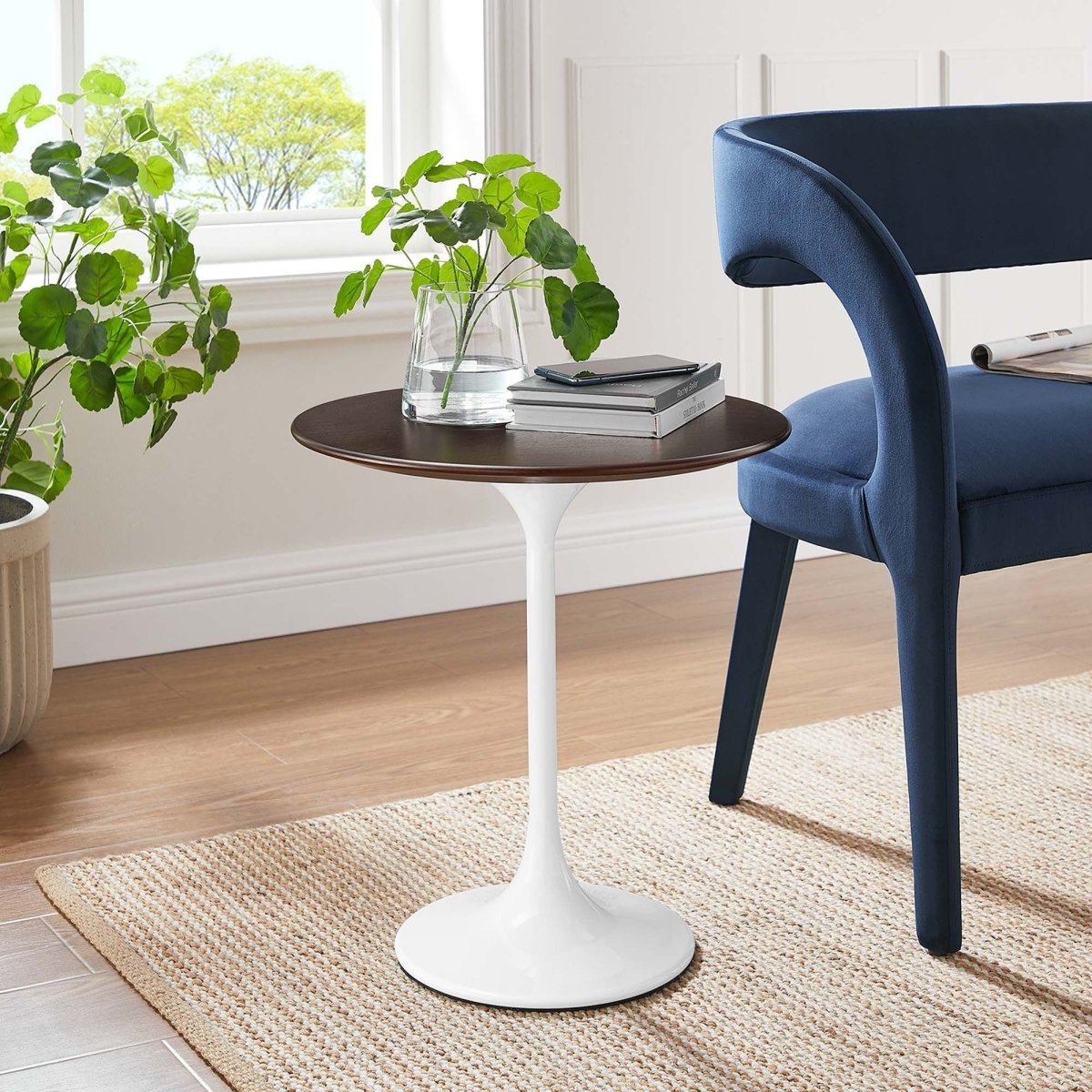 Round High Gloss Side Table with Pedestal Base – 20 Inch - End & Side Tables available at Alpine Outlets in Denver