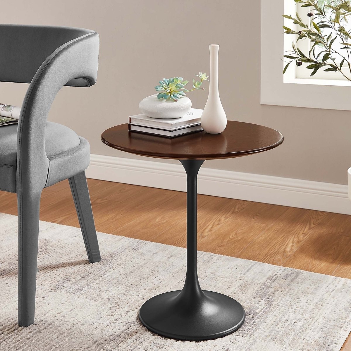 Round High Gloss Side Table with Pedestal Base – 20 Inch - End & Side Tables available at Alpine Outlets in Denver