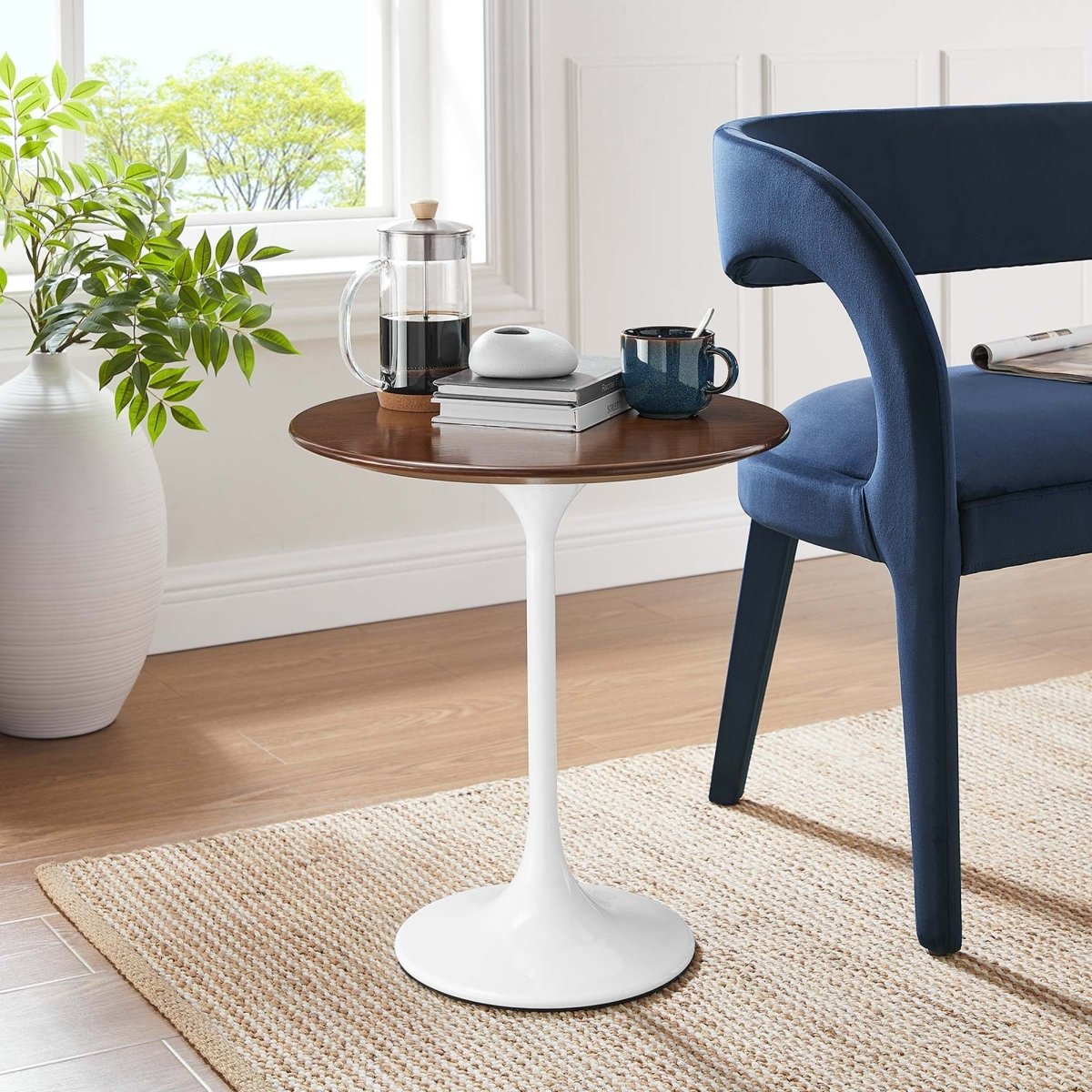 Round High Gloss Side Table with Pedestal Base – 20 Inch - End & Side Tables available at Alpine Outlets in Denver