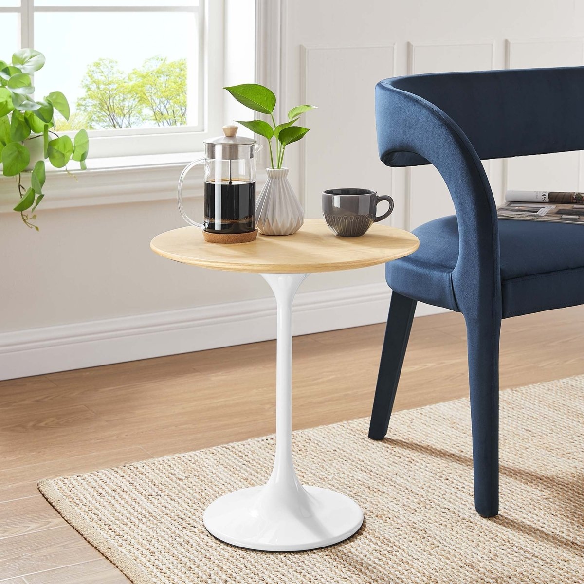 Round High Gloss Side Table with Pedestal Base – 20 Inch - End & Side Tables available at Alpine Outlets in Denver