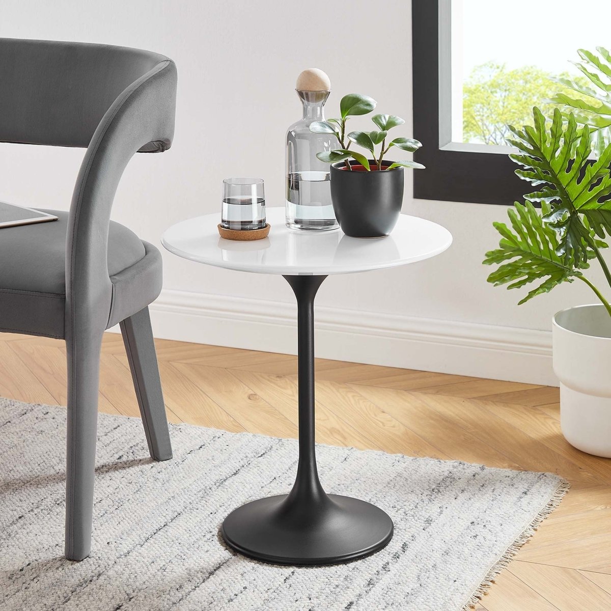 Round High Gloss Side Table with Pedestal Base – 20 Inch - End & Side Tables available at Alpine Outlets in Denver