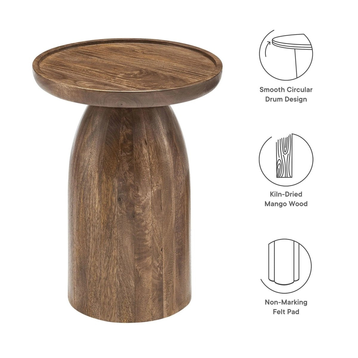 Round Mango Wood Side Table Drum Design – 15 Inch - End & Side Tables available at Alpine Outlets in Denver