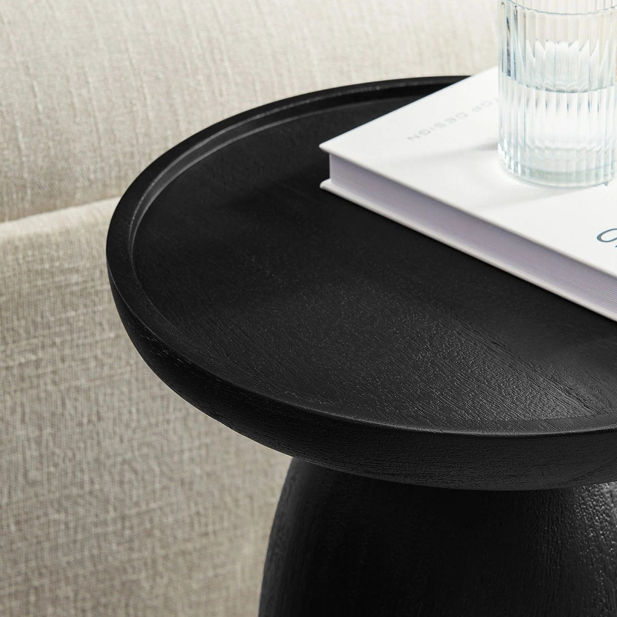 Round Mango Wood Side Table Drum Design – 15 Inch - End & Side Tables available at Alpine Outlets in Denver