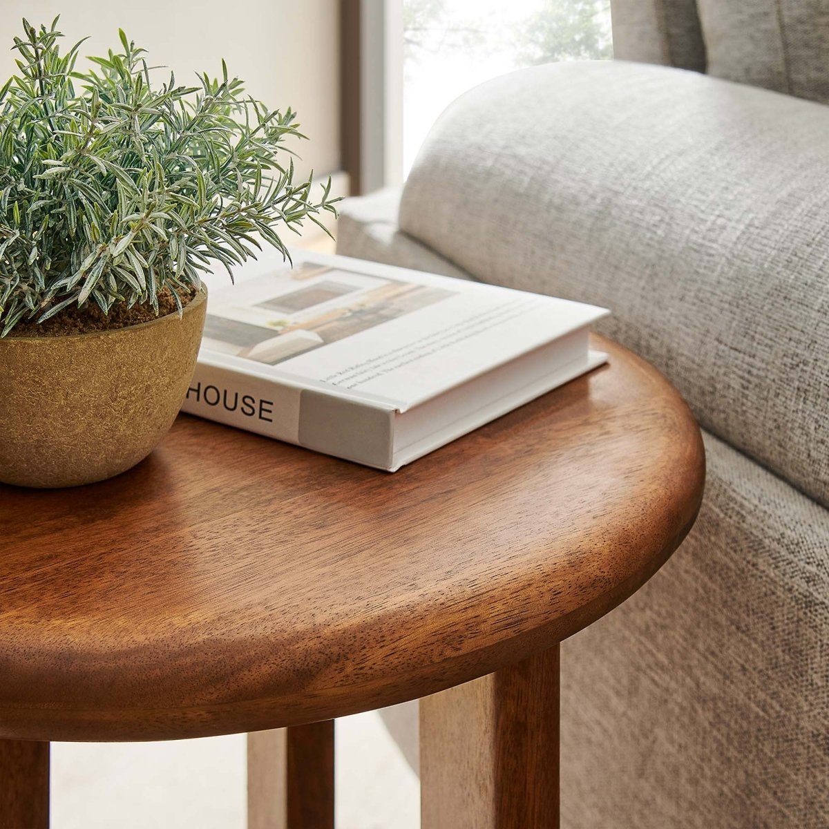 Round Mango Wood Side Table Pedestal Design – 16 Inch - End & Side Tables available at Alpine Outlets in Denver