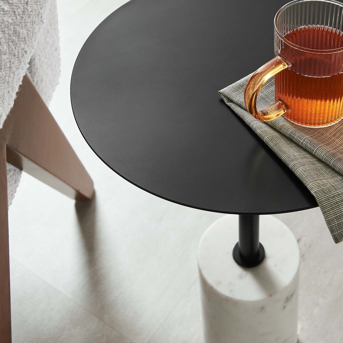 Round Marble Base Side Table with Iron Top β 14 Inch - End & Side Tables available at Alpine Outlets in Denver