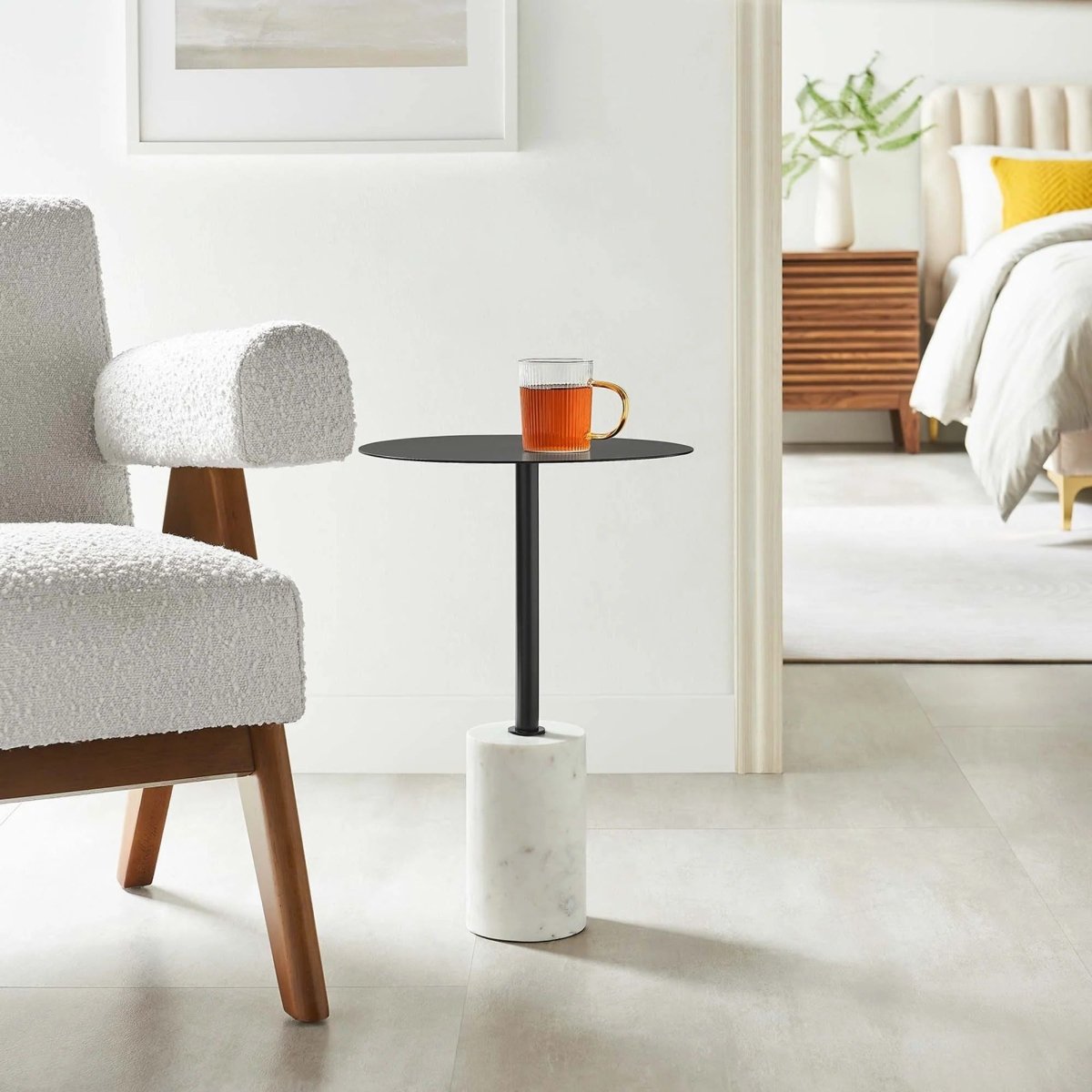 Round Marble Base Side Table with Iron Top β 14 Inch - End & Side Tables available at Alpine Outlets in Denver