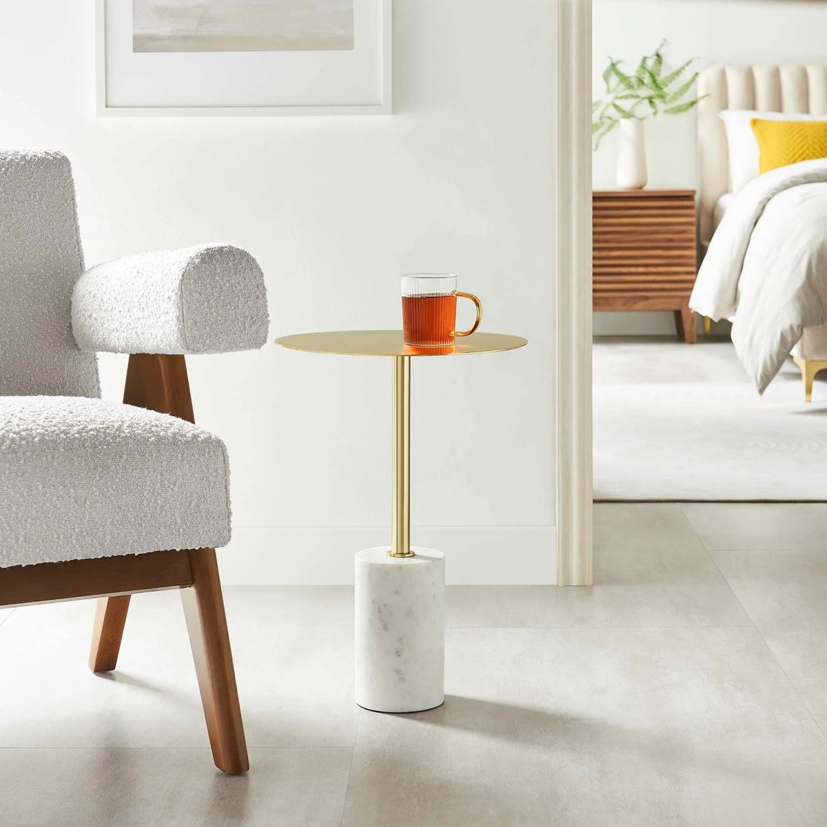 Round Marble Base Side Table with Iron Top β 14 Inch - End & Side Tables available at Alpine Outlets in Denver