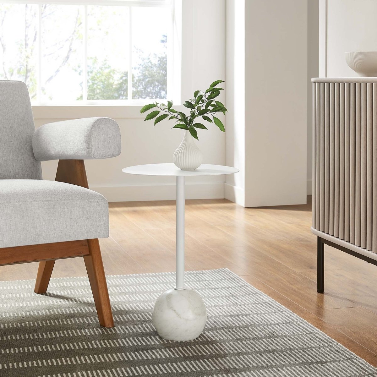 Round Marble Base Side Table with Iron Top β White 14 Inch - End & Side Tables available at Alpine Outlets in Denver