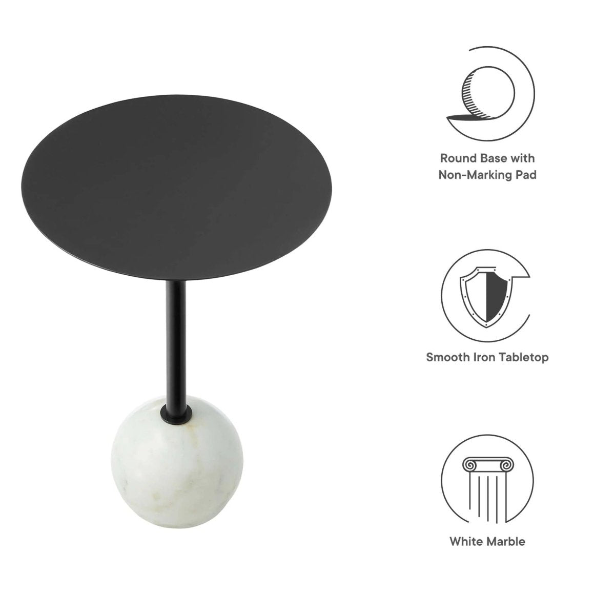 Round Marble Base Side Table with Iron Top β White 14 Inch - End & Side Tables available at Alpine Outlets in Denver