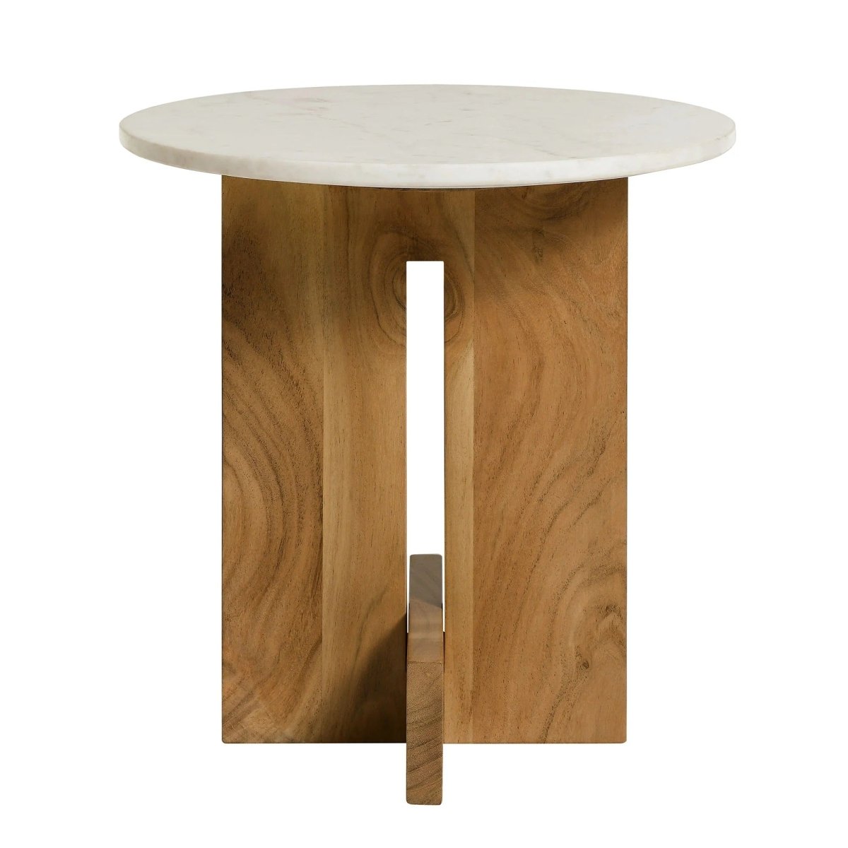 Round Marble Top Side Table with Acacia Wood Base – 18 Inch - End & Side Tables available at Alpine Outlets in Denver
