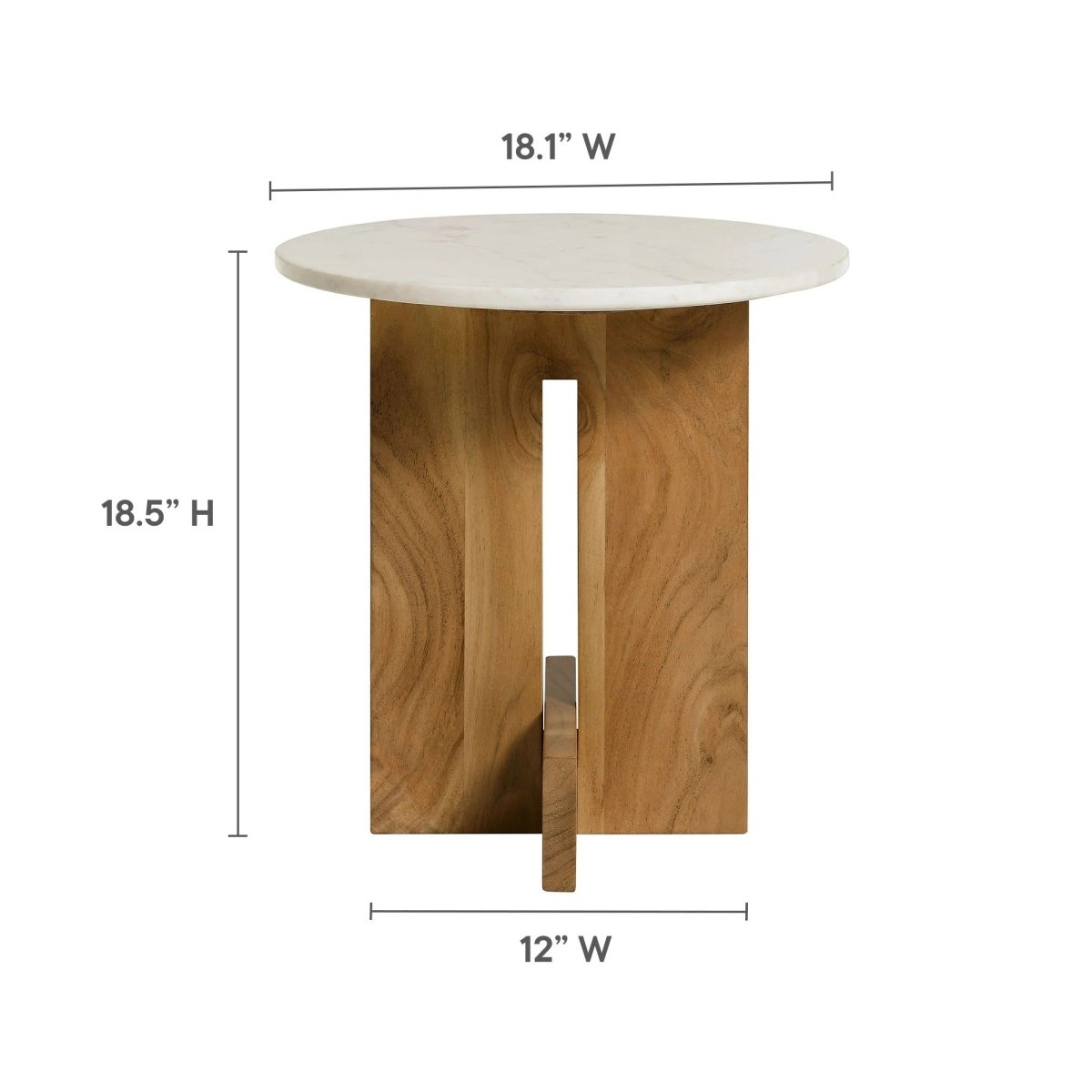 Round Marble Top Side Table with Acacia Wood Base – 18 Inch - End & Side Tables available at Alpine Outlets in Denver
