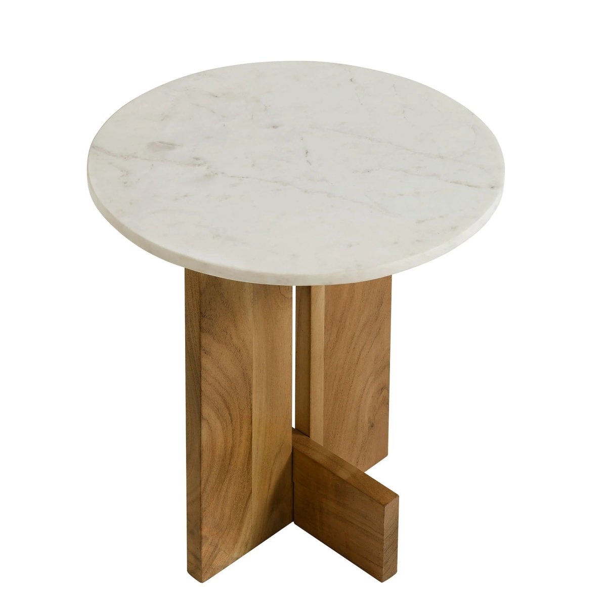 Round Marble Top Side Table with Acacia Wood Base – 18 Inch - End & Side Tables available at Alpine Outlets in Denver