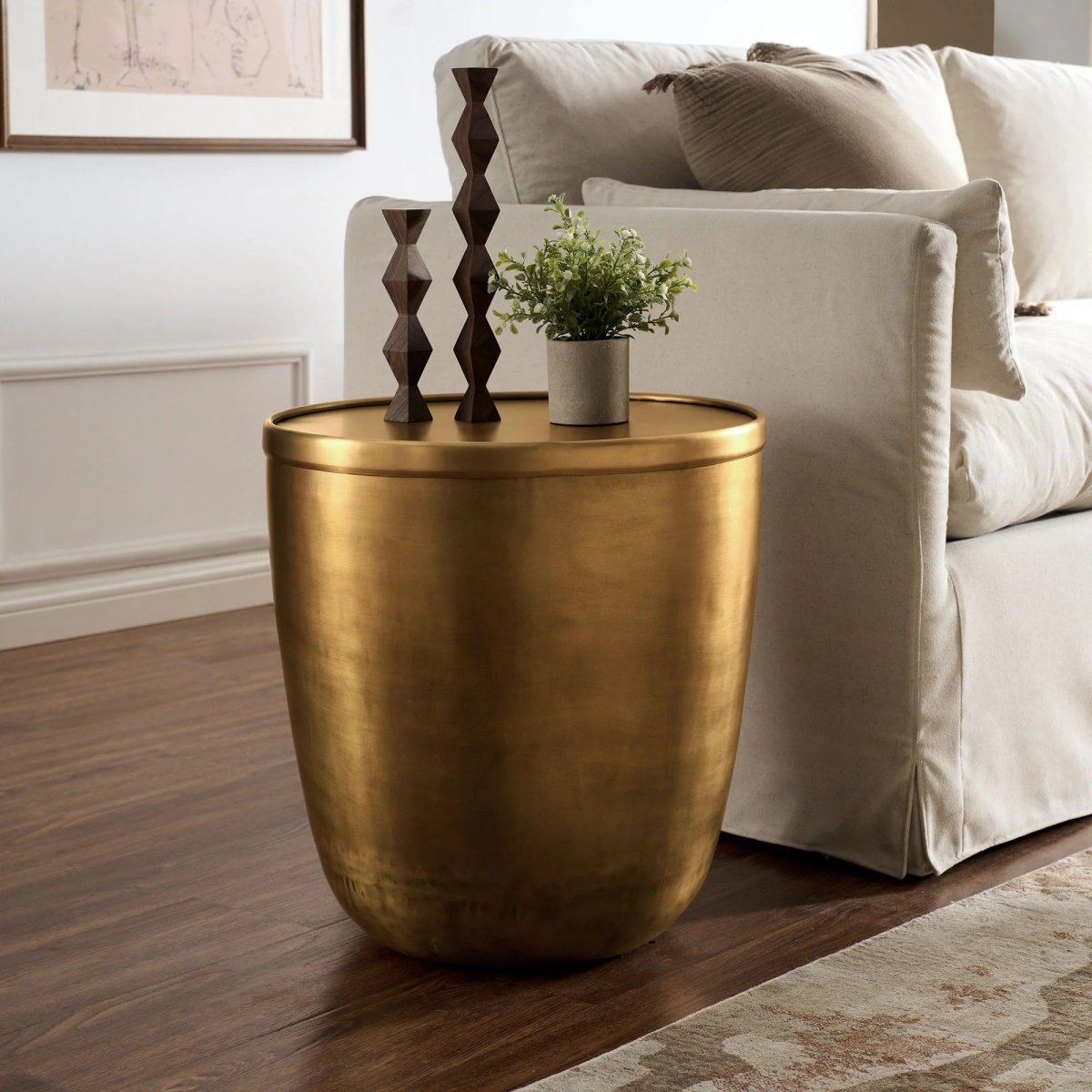 Round Metal Storage Side Table with Lid β Brass 19 Inch - End & Side Tables available at Alpine Outlets in Denver