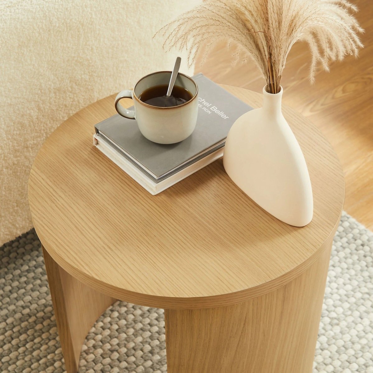 Round Oak Wood Side Table with Arched Legs – 19 Inch - End & Side Tables available at Alpine Outlets in Denver
