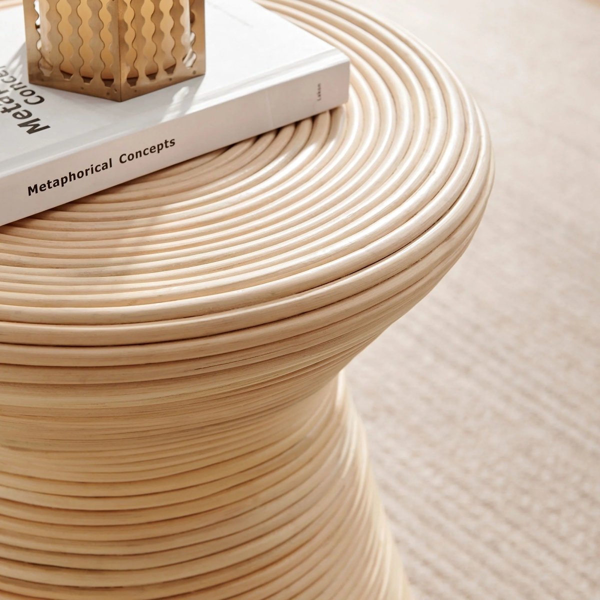 Round Rattan Side Table Hourglass Design – Natural - End & Side Tables available at Alpine Outlets in Denver