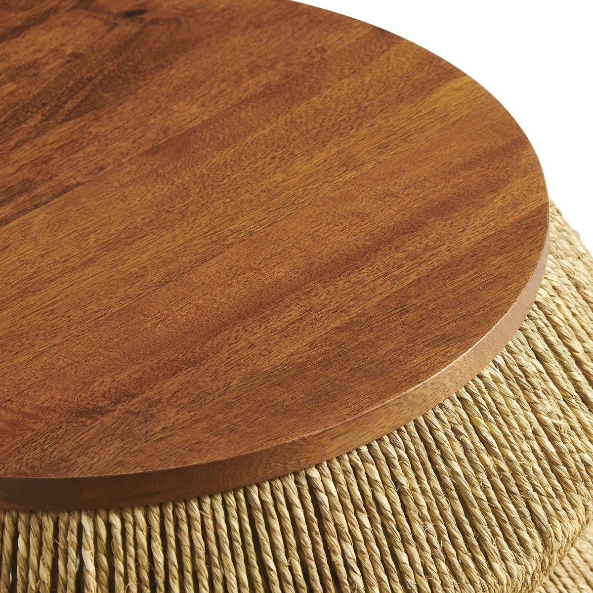 Round Seagrass and Wood Side Table Drum Design – 18 Inch - End & Side Tables available at Alpine Outlets in Denver