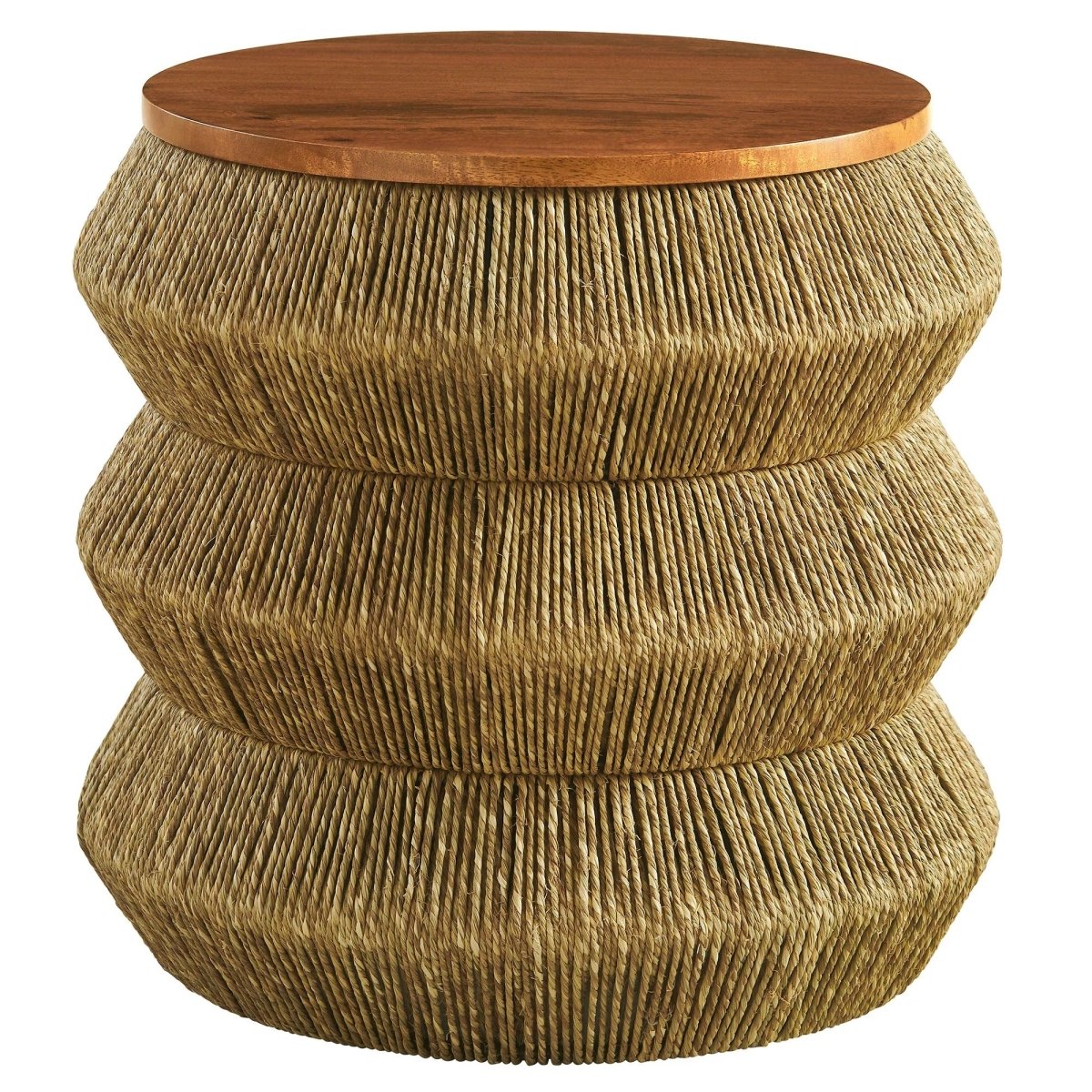 Round Seagrass and Wood Side Table Drum Design – 18 Inch - End & Side Tables available at Alpine Outlets in Denver