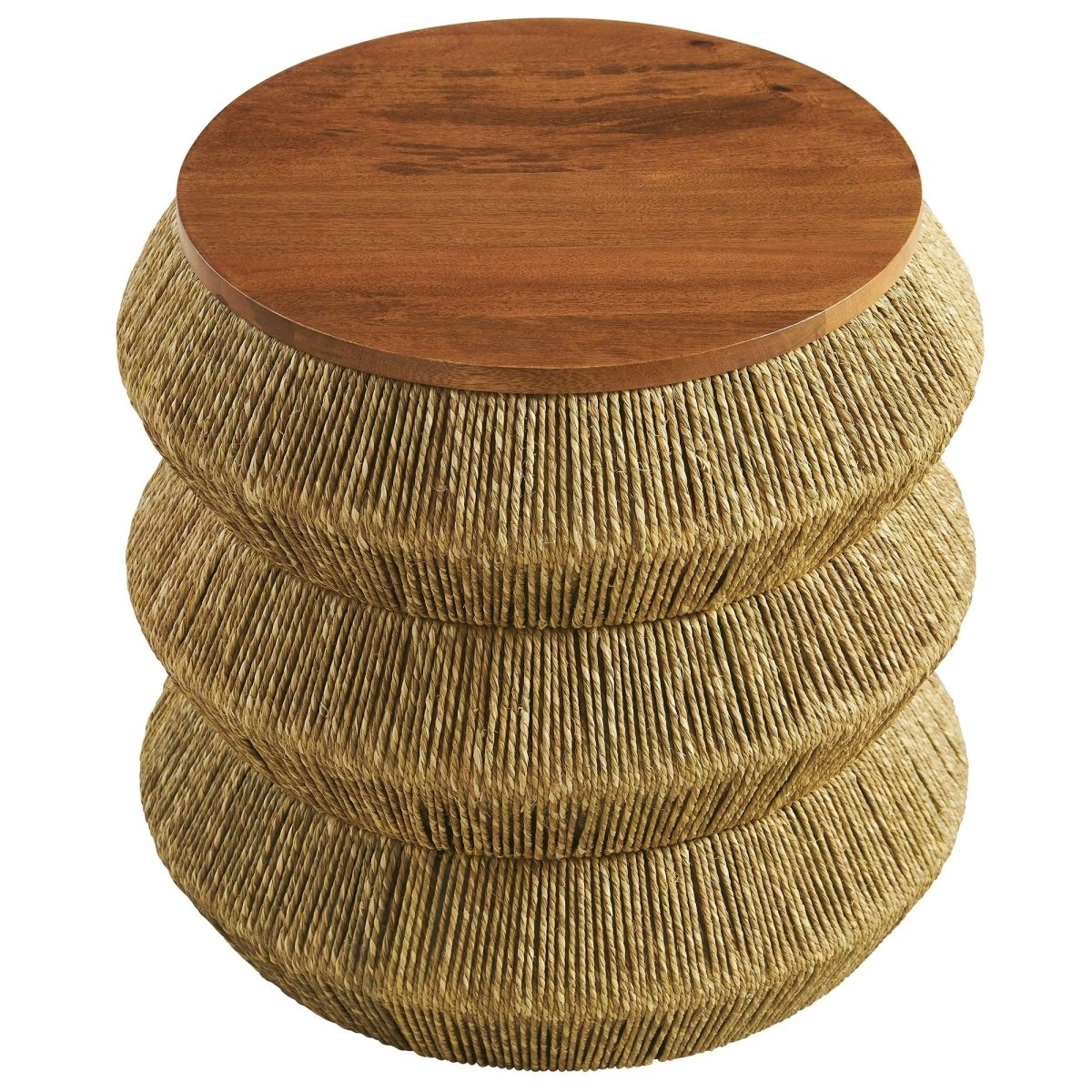 Round Seagrass and Wood Side Table Drum Design – 18 Inch - End & Side Tables available at Alpine Outlets in Denver