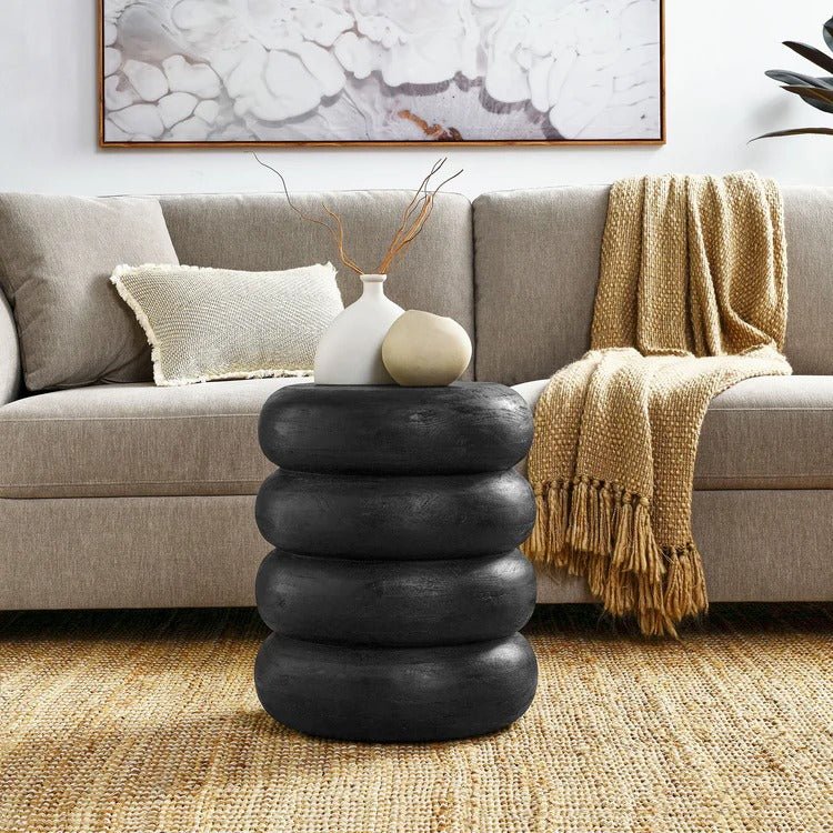 Round Stacked Mango Wood Side Table – 17 Inch - End & Side Tables available at Alpine Outlets in Denver