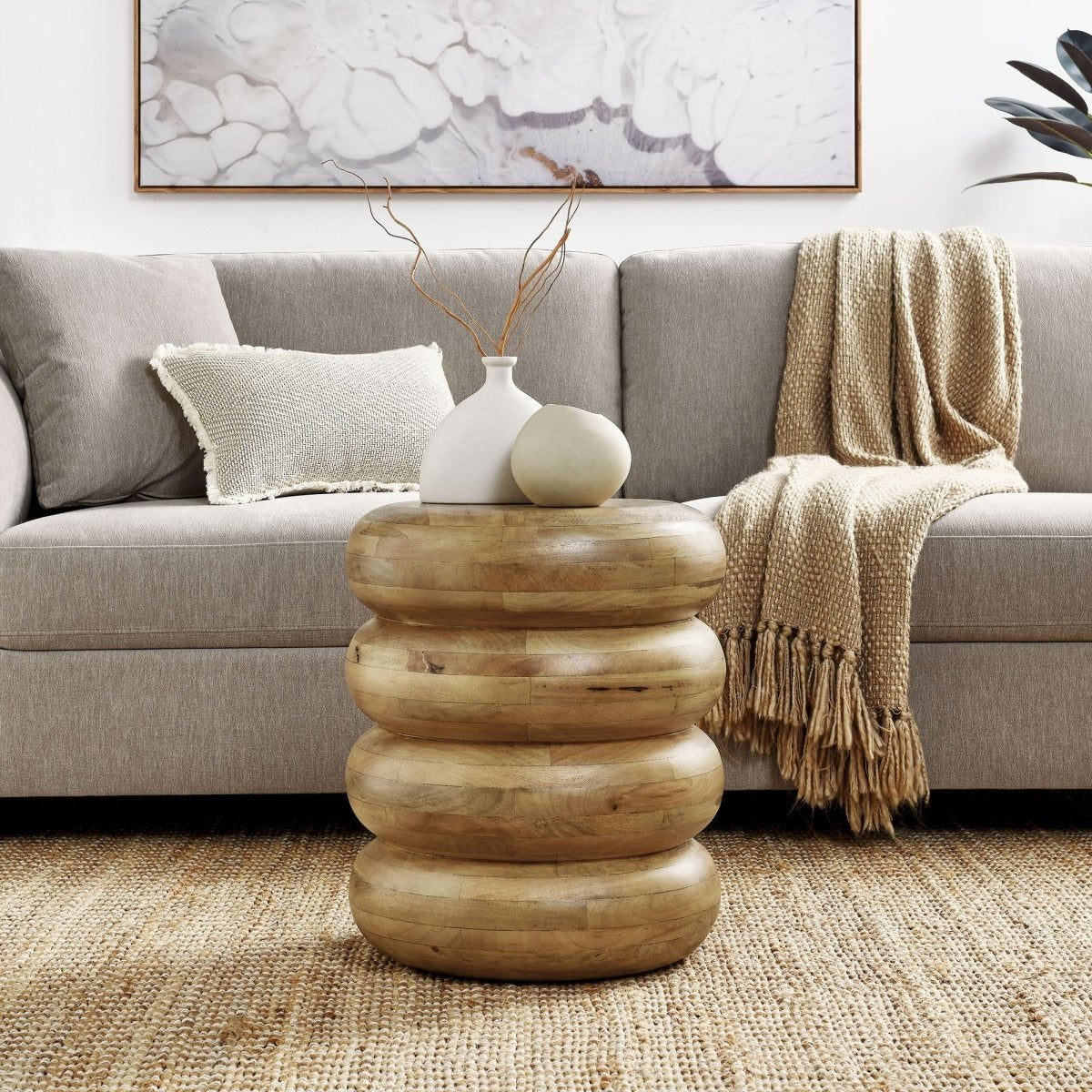 Round Stacked Mango Wood Side Table – 17 Inch - End & Side Tables available at Alpine Outlets in Denver