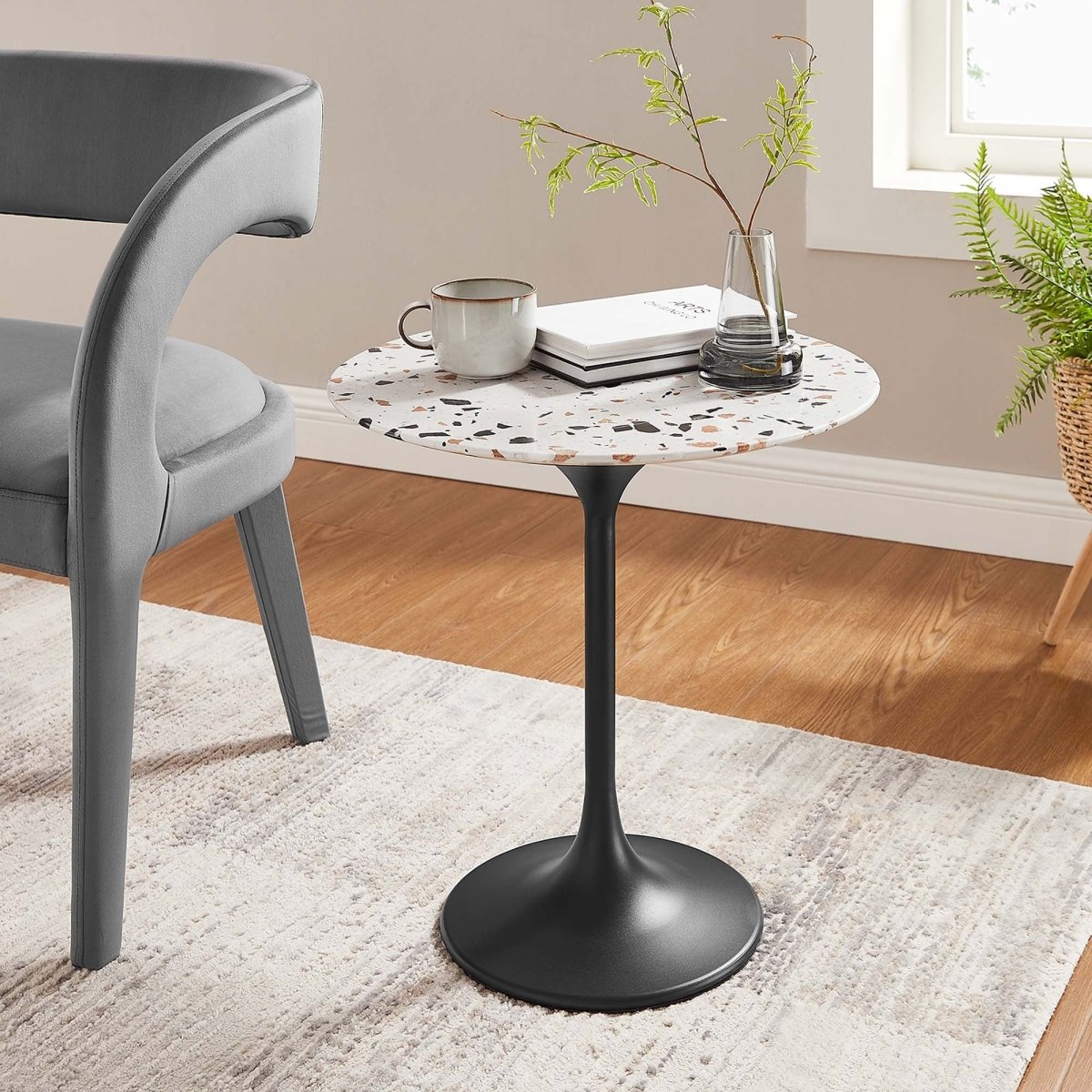Round Terrazzo Side Table with Pedestal Base – 20 Inch - End & Side Tables available at Alpine Outlets in Denver