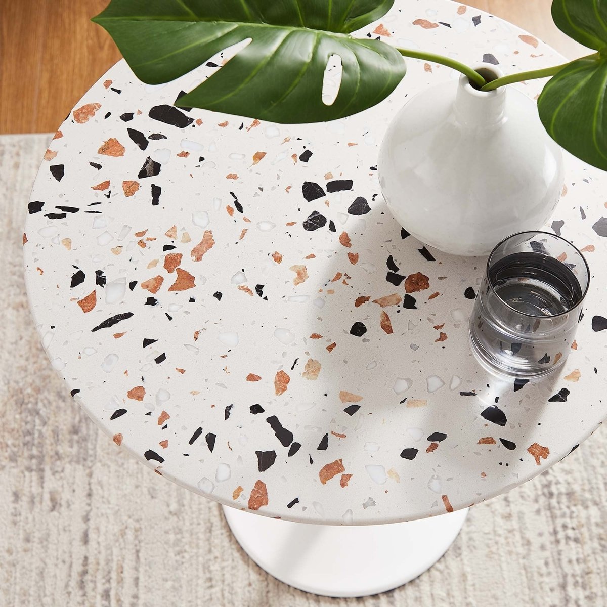 Round Terrazzo Side Table with Pedestal Base – 20 Inch - End & Side Tables available at Alpine Outlets in Denver