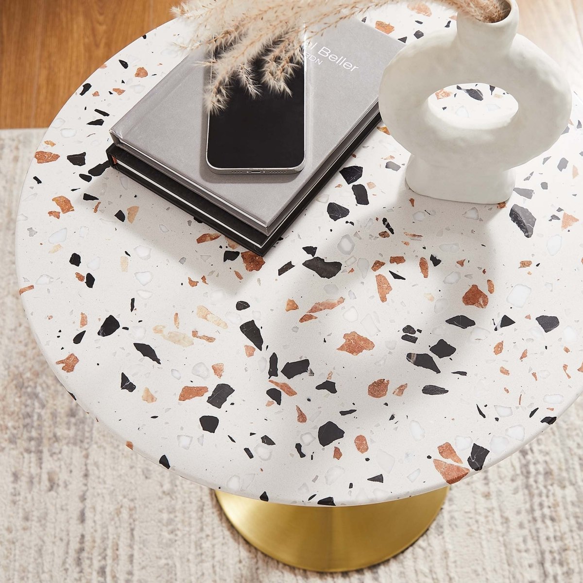 Round Terrazzo Side Table with Pedestal Base – 20 Inch - End & Side Tables available at Alpine Outlets in Denver