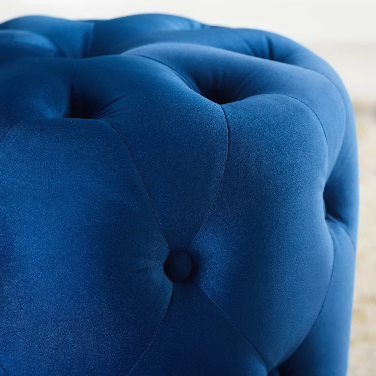 Round Tufted Velvet Ottoman – Upholstered Accent 16 Inch - Ottomans available at Alpine Outlets in Denver