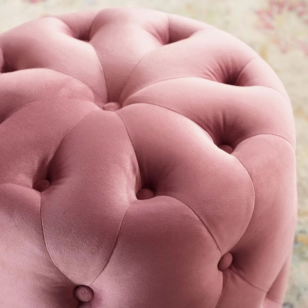 Round Tufted Velvet Ottoman – Upholstered Accent 16 Inch - Ottomans available at Alpine Outlets in Denver