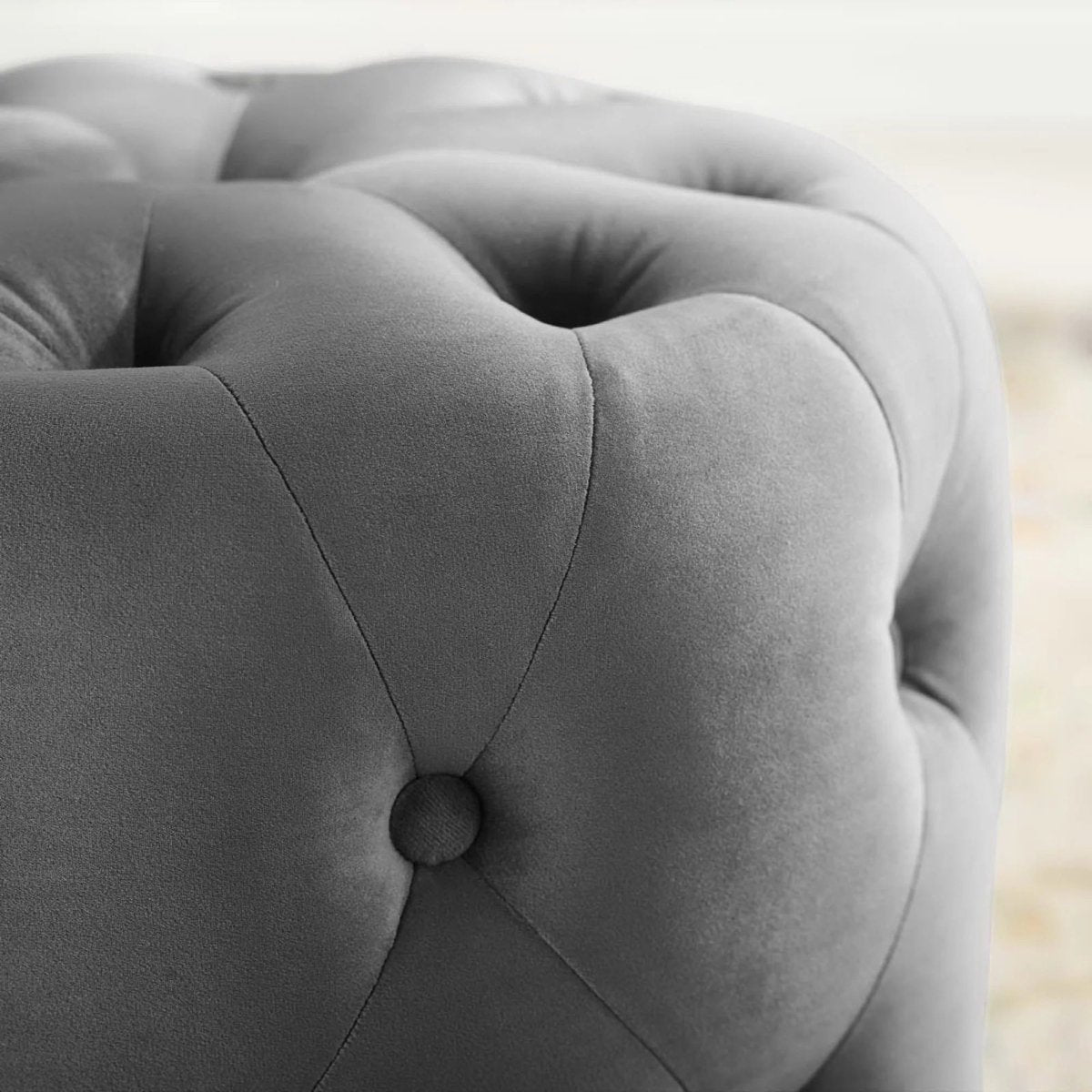 Round Tufted Velvet Ottoman – Upholstered Accent 16 Inch - Ottomans available at Alpine Outlets in Denver