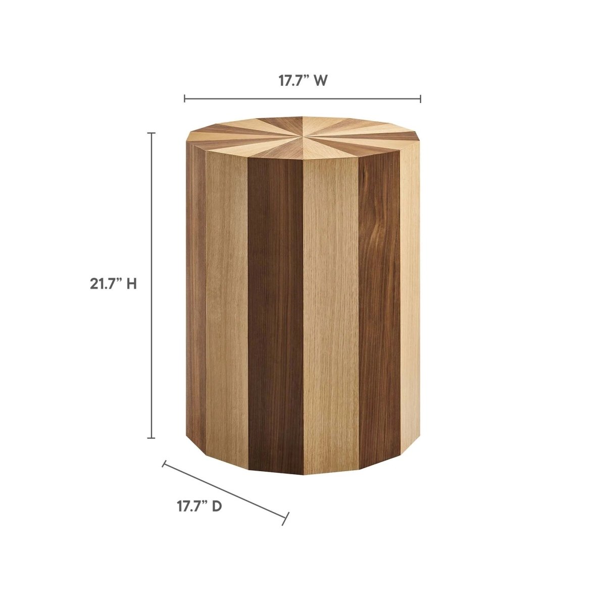 Round Two Tone Wood Veneer Side Table – Oak Walnut 18 Inch - End & Side Tables available at Alpine Outlets in Denver