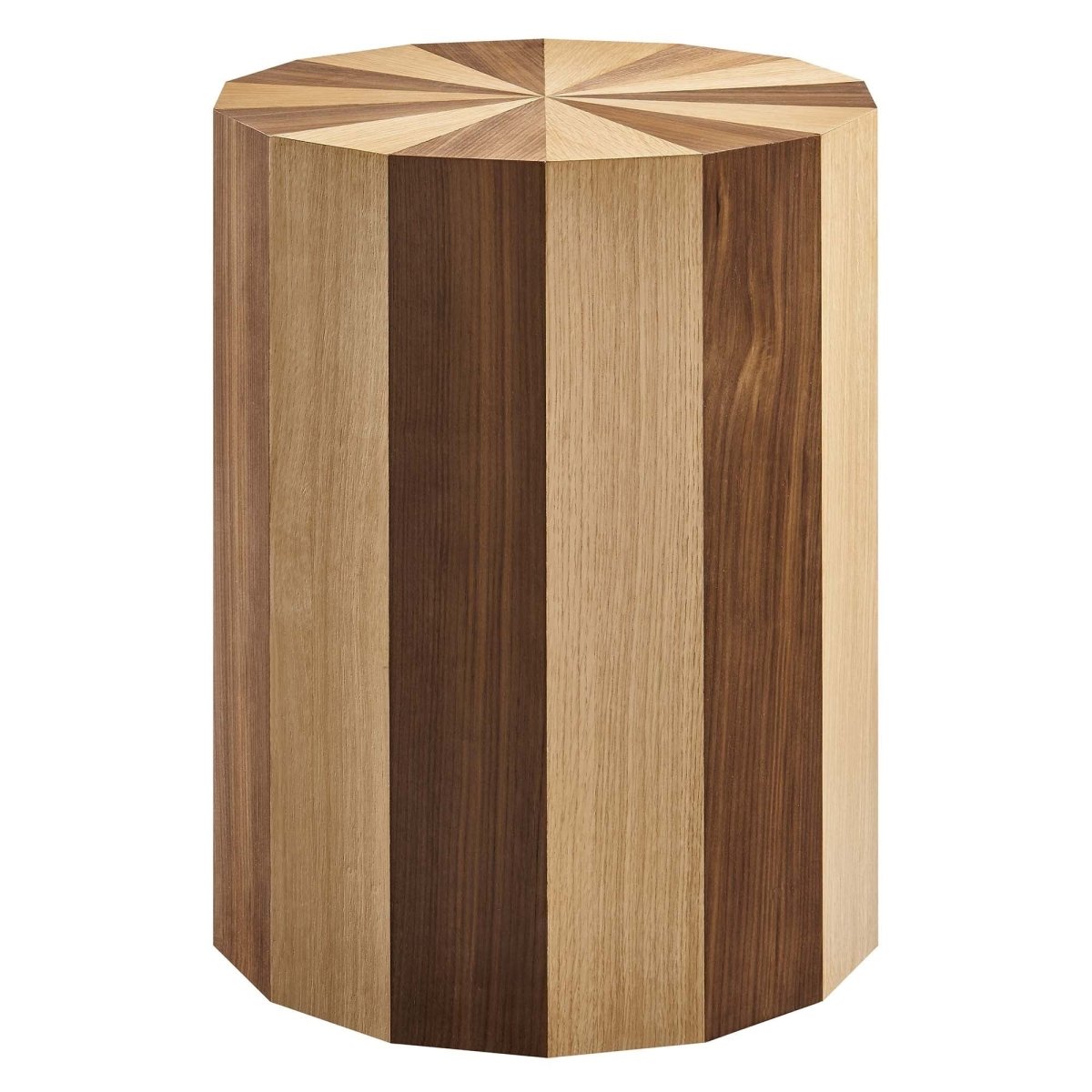 Round Two Tone Wood Veneer Side Table – Oak Walnut 18 Inch - End & Side Tables available at Alpine Outlets in Denver