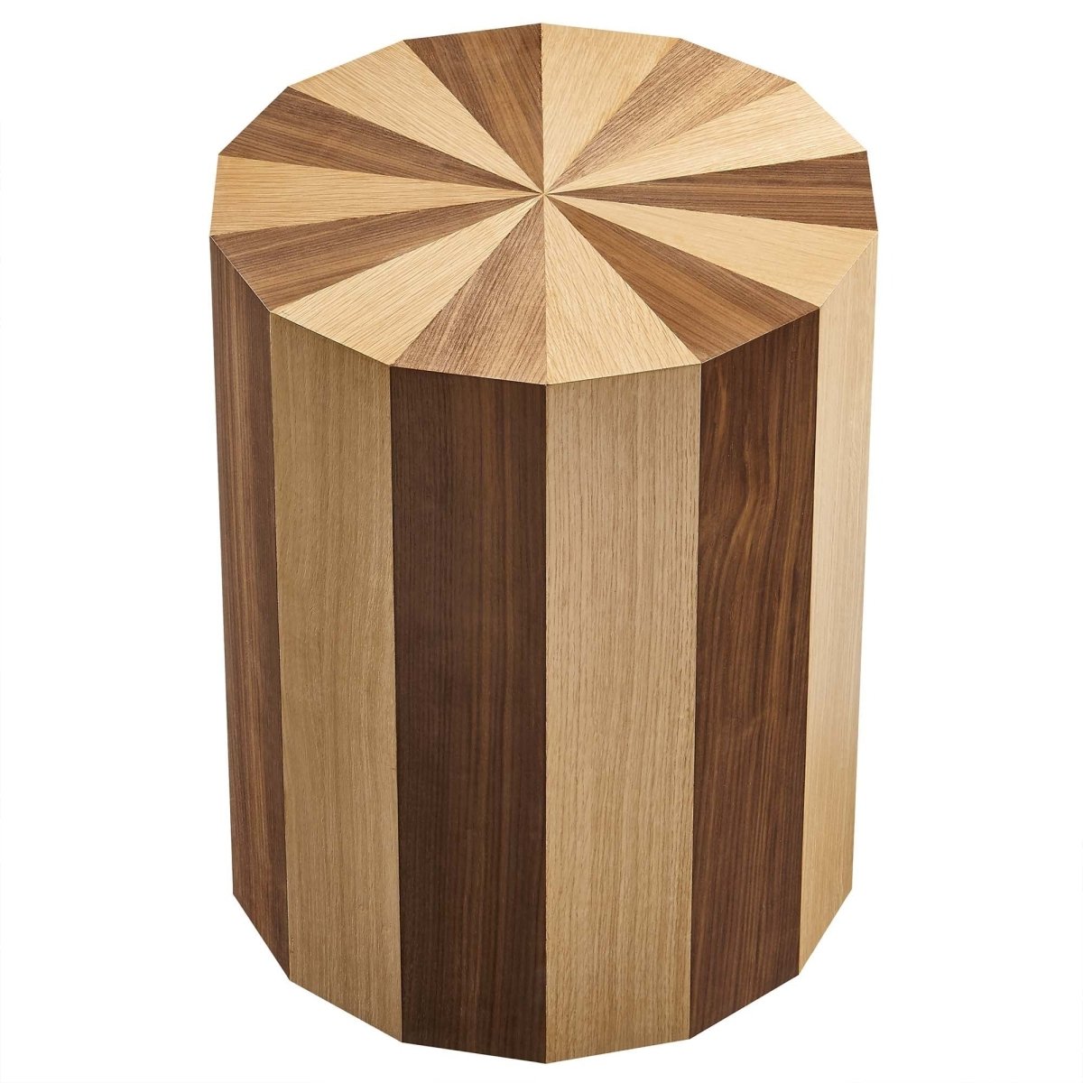 Round Two Tone Wood Veneer Side Table – Oak Walnut 18 Inch - End & Side Tables available at Alpine Outlets in Denver