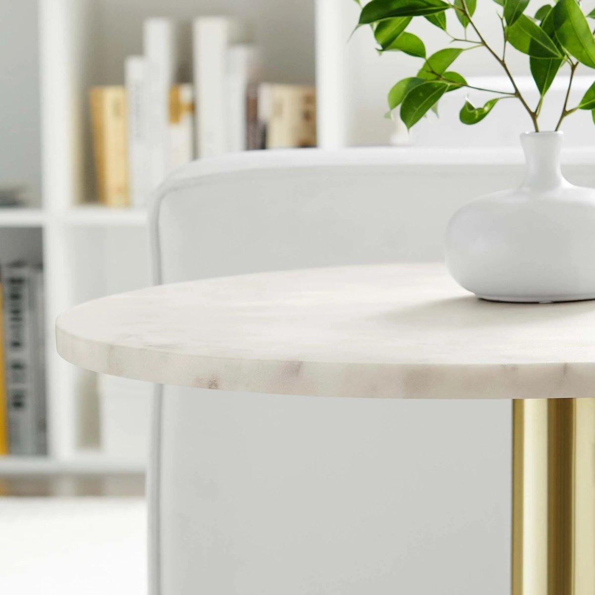 Round White Marble Side Table with Metal Base – 20 Inch - End & Side Tables available at Alpine Outlets in Denver