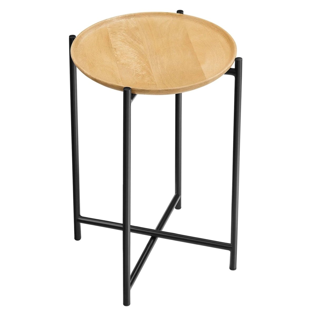 Round Wood and Metal Side Table – Oak 15 Inch - End & Side Tables available at Alpine Outlets in Denver