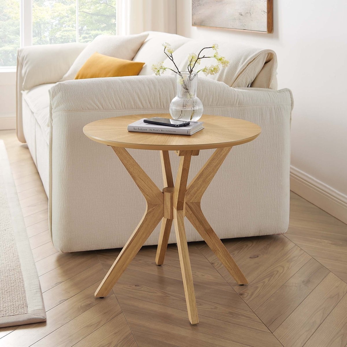 Round Wood Side Table with Intersecting Base – 24 Inch - End & Side Tables available at Alpine Outlets in Denver